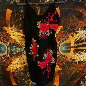 Mini Black w/ Red Floral Dress